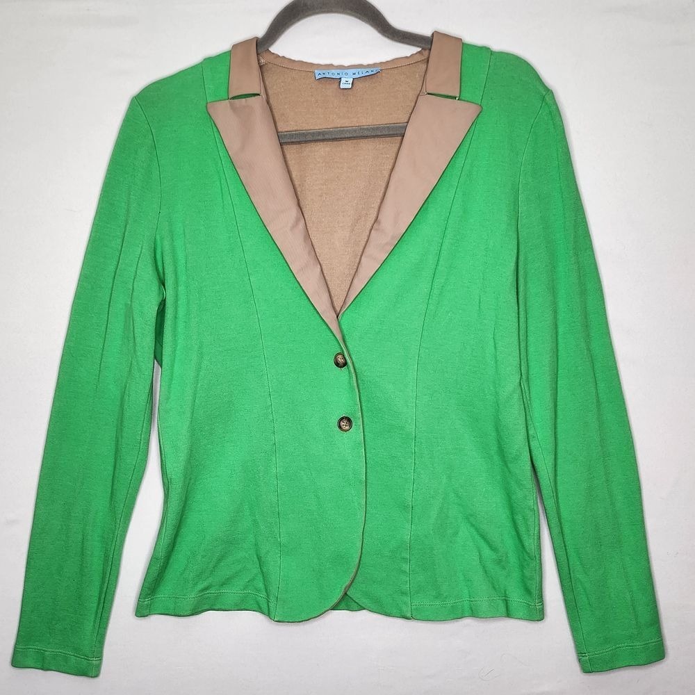 Antonio Melani Womans Jacket‎ Med Lime Green and Tan Elbow Patches lightweight